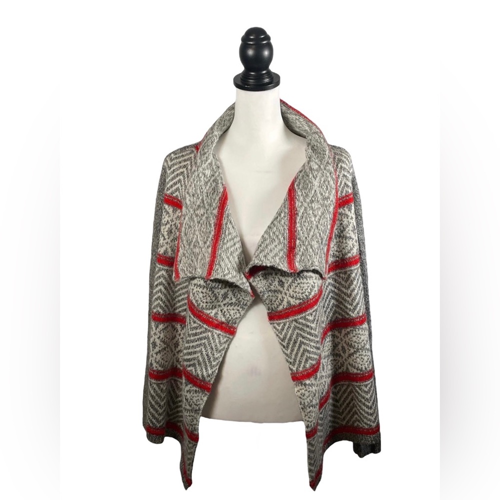 American Eagle Grey White Red Stripes Shawl Neck Long Sleeve Cardigan Sm…